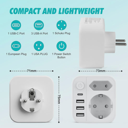 Universele Stekkerdoos met 3 USB, 1 Type-C en 2 AC-poorten - Snel Laden & Kindveilig