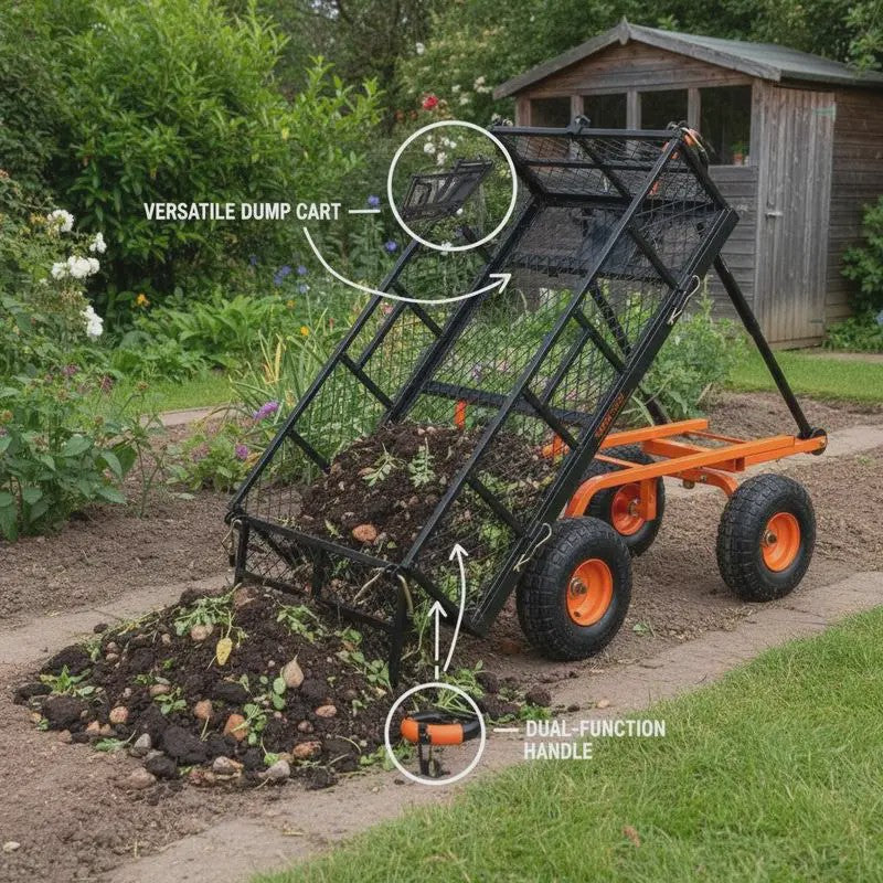 Metalen Kiepwagen Tuinwagen met 400 kg Laadvermogen en 25.4 cm Banden - Eenvoudig te Monteren