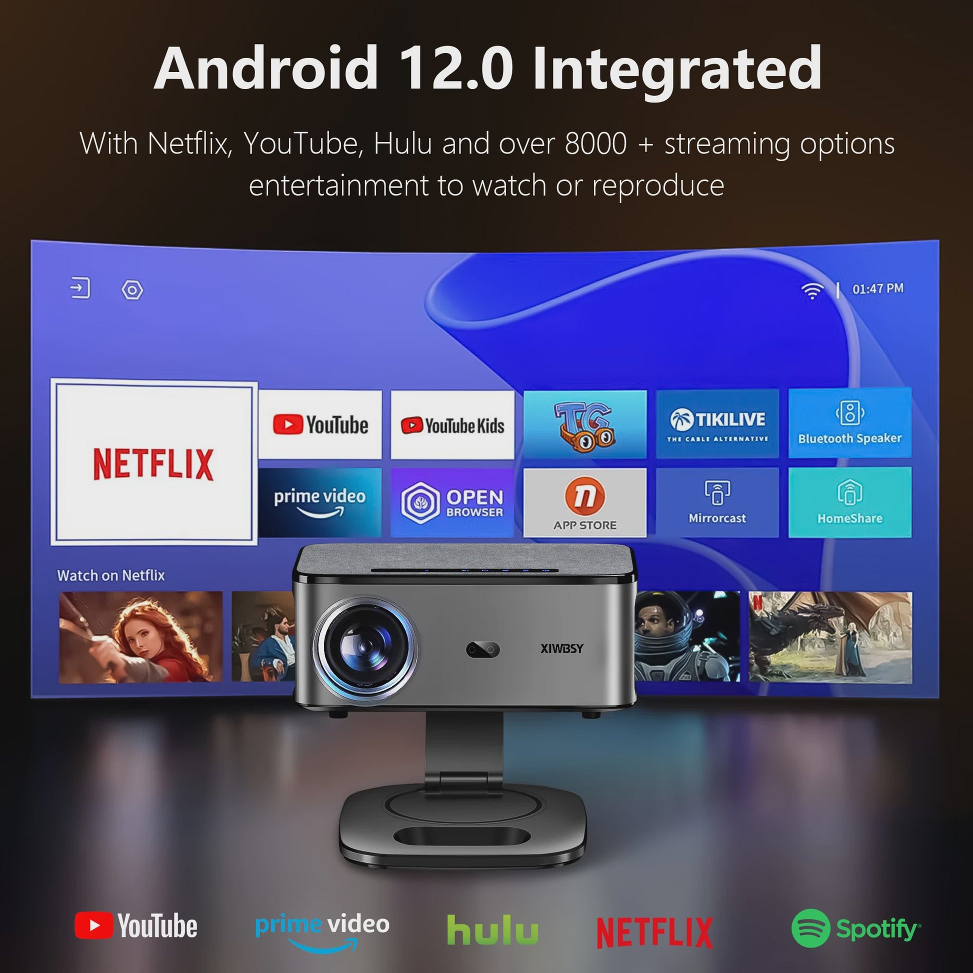 XIWBSY 2026 4K Smart Projector: 40000 Lumens, WiFi6, Bluetooth 5.3, Autofocus & Outdoor Home Theater