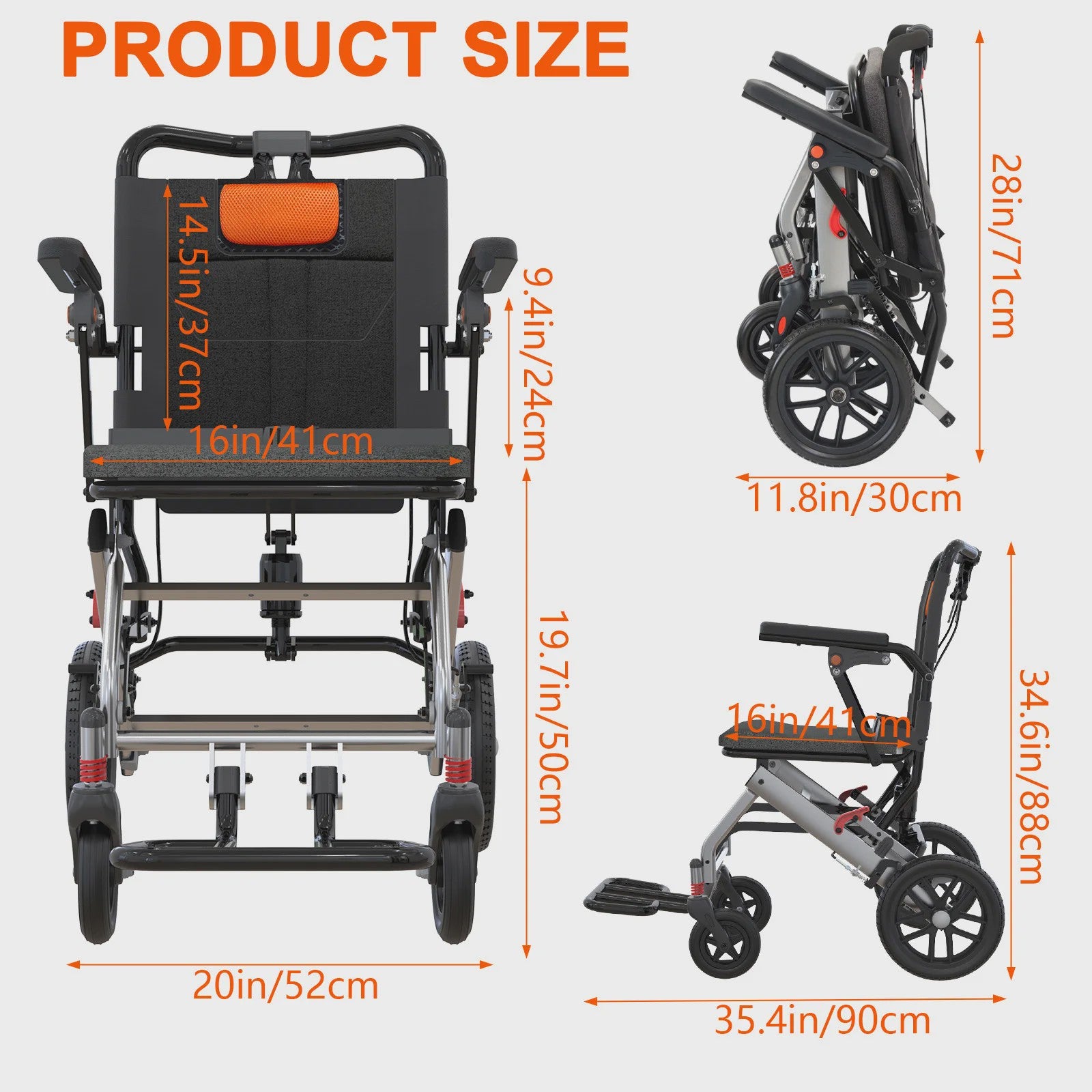 Lichtgewicht Opvouwbare Rolstoel voor Volwassenen - Aluminium Frame, 16" Zitting