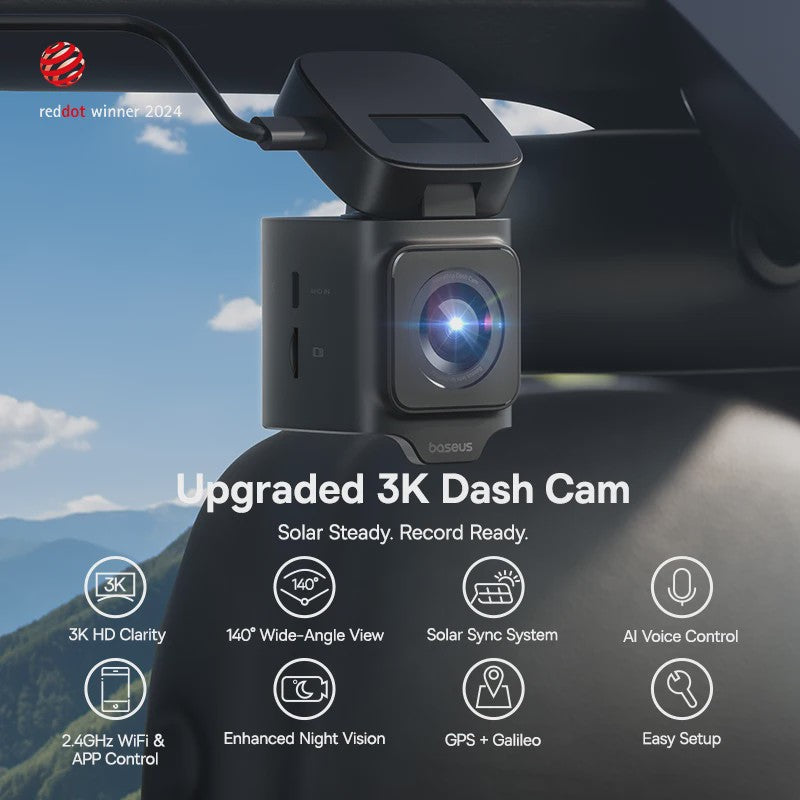 Baseus VD1 Dashcam: 3K Ultra HD, Dubbele Camera, GPS, Nachtzicht & App Bediening