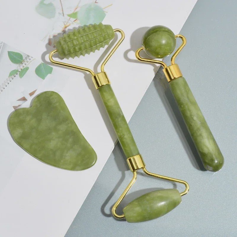 Natuurlijke Jade Roller & Gua Sha Set - Gezichts- en Lichaamsmassage voor Ontspanning en Lifting