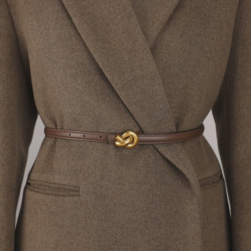 Dames Riem Echt Leer met Gouden Knoop Gesp - Stijlvol voor Jurken & Jeans