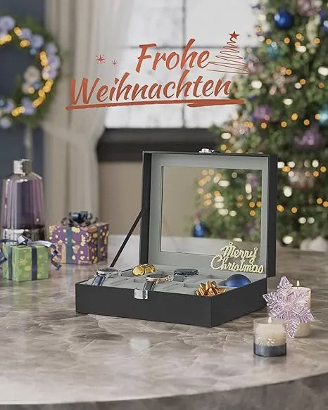 Luxe Horlogedoos met 10 Vakken, Glazen Deksel en Zachte Fluweel Voering - Perfecte Opslag voor Uw Collectie