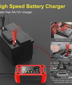 Slimme Acculader 12V 15A met LCD Display en Pulsreparatie voor Auto, Motor, SUV