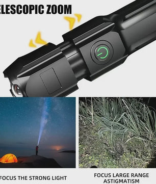 Krachtige Oplaadbare LED Zaklamp - Waterdicht, Zoombaar & USB Oplaadbaar voor Outdoor Avonturen