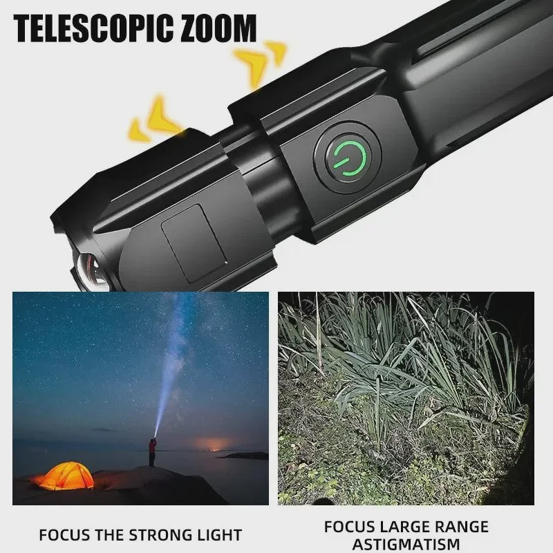 Krachtige Oplaadbare LED Zaklamp - Waterdicht, Zoombaar & USB Oplaadbaar voor Outdoor Avonturen
