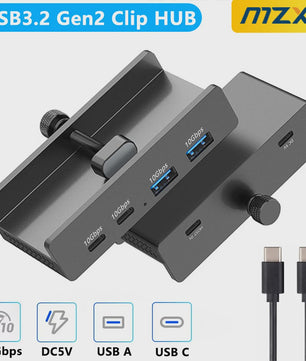 Aluminium USB 3.0/3.2 Hub met Clip: 5Gbps/10Gbps Docking Station voor Monitor & Bureau