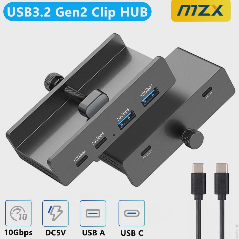 Aluminium USB 3.0/3.2 Hub met Clip: 5Gbps/10Gbps Docking Station voor Monitor & Bureau