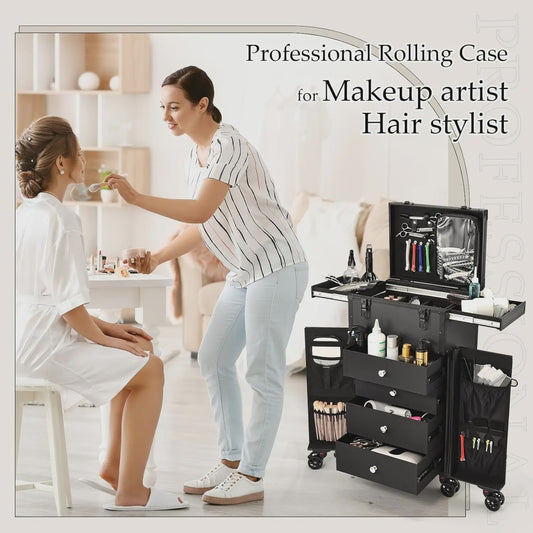 Professionele Make-up Trolley Koffer op Wielen - Mobiel Barber Station met Lades en Slot