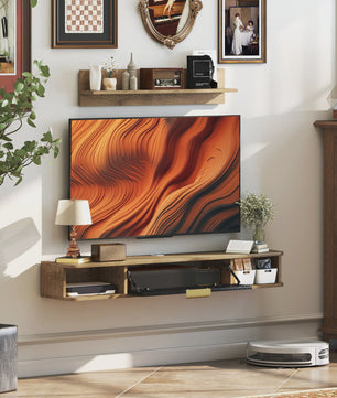 Zwevende TV Meubel met Wandrek in Eikenlook - 120 cm Breed