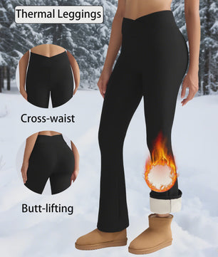 Dames Fleece Leggings - Hoge Taille, Thermo, Flared Model voor Winter & Casual