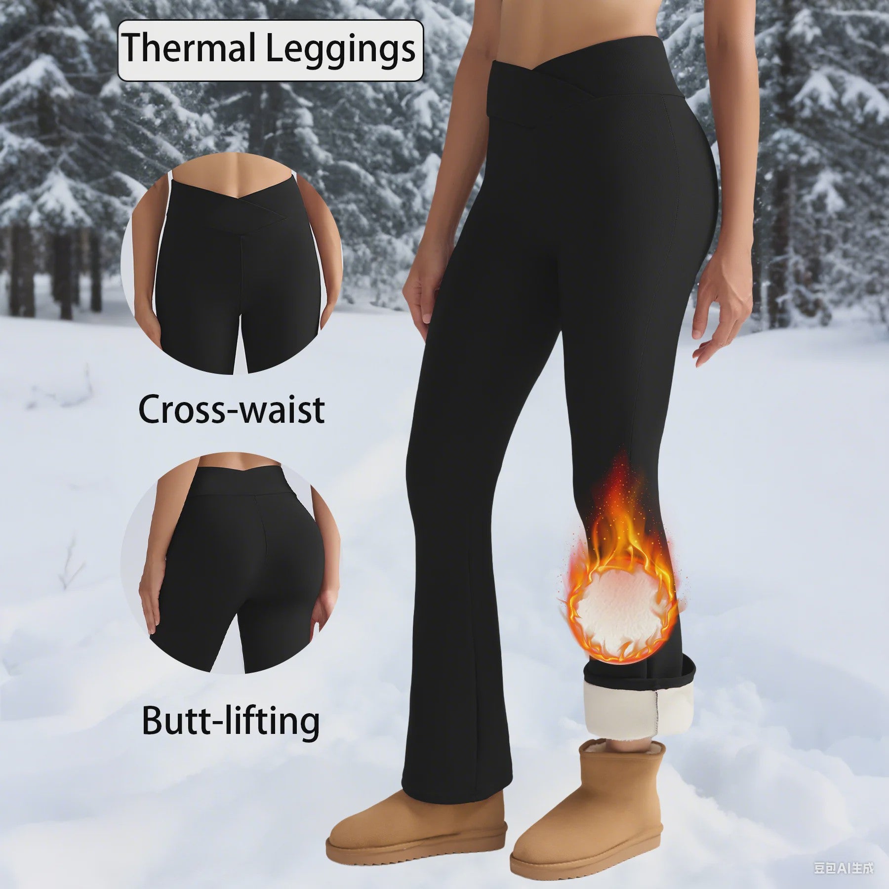Dames Fleece Leggings - Hoge Taille, Thermo, Flared Model voor Winter & Casual