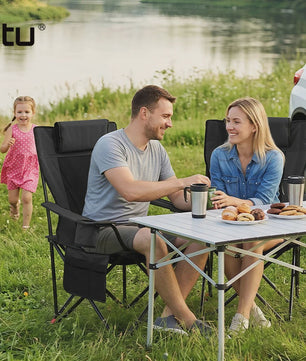 Opvouwbare Campingstoel met Verstelbare Rugleuning, Hoofdsteun, Bekerhouder en Zijvakken - Draagbaar en Comfortabel