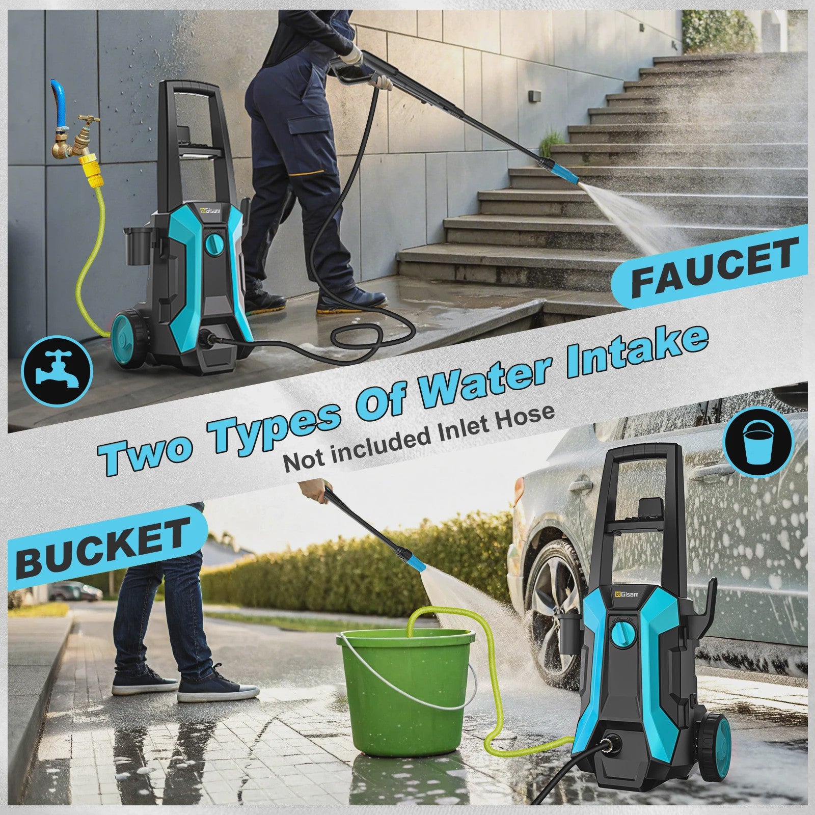 Gisam Hogedrukreiniger 200 Bar - 2200W Krachtige Watersproeier met 8m Slang