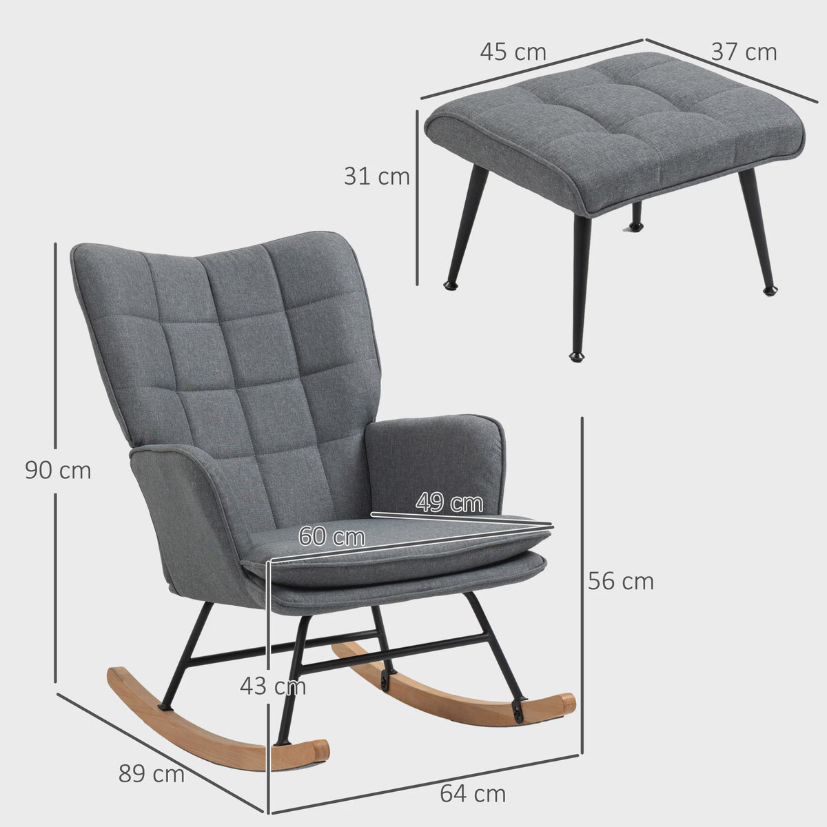 Comfortabele Schommelstoel met Voetenbank en Dik Kussen - Draagvermogen 130 kg