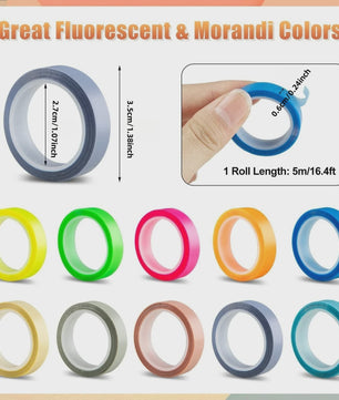 Set van 5 of 10 Morandi Kleur Markeringstape - Fluorescerend, Herbruikbaar & Makkelijk Verwijderbaar