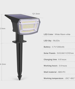 59 LED Solar Spotlight - Waterdichte Tuinlamp met Grondpin & Automatische Verlichting