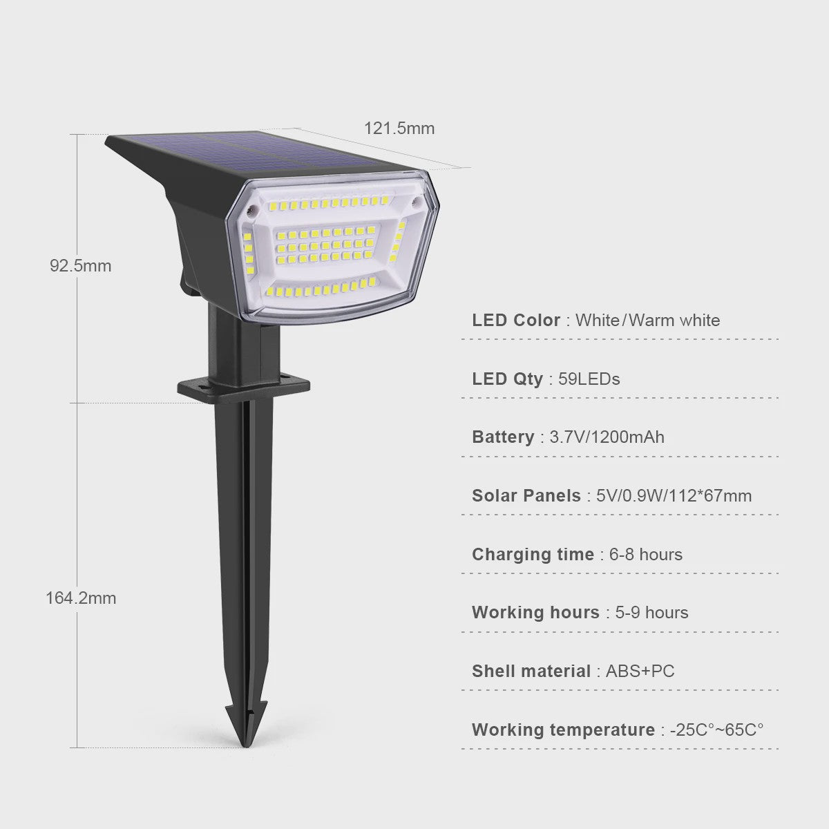 59 LED Solar Spotlight - Waterdichte Tuinlamp met Grondpin & Automatische Verlichting