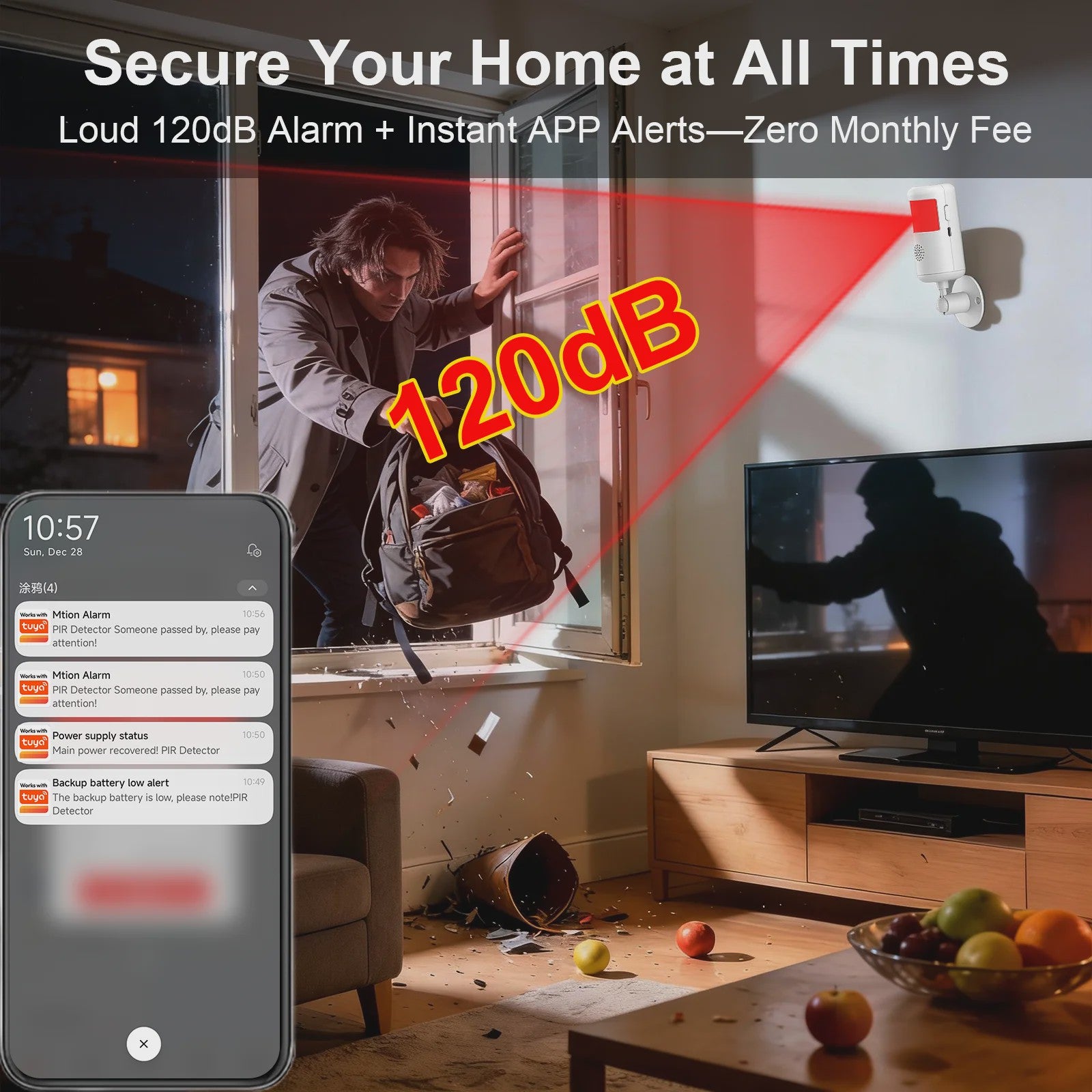 Slimme WiFi Infrarood Bewegingsmelder met App Bediening - 4 Alarm Modes - PIR Sensor voor Huis, Kantoor, Garage