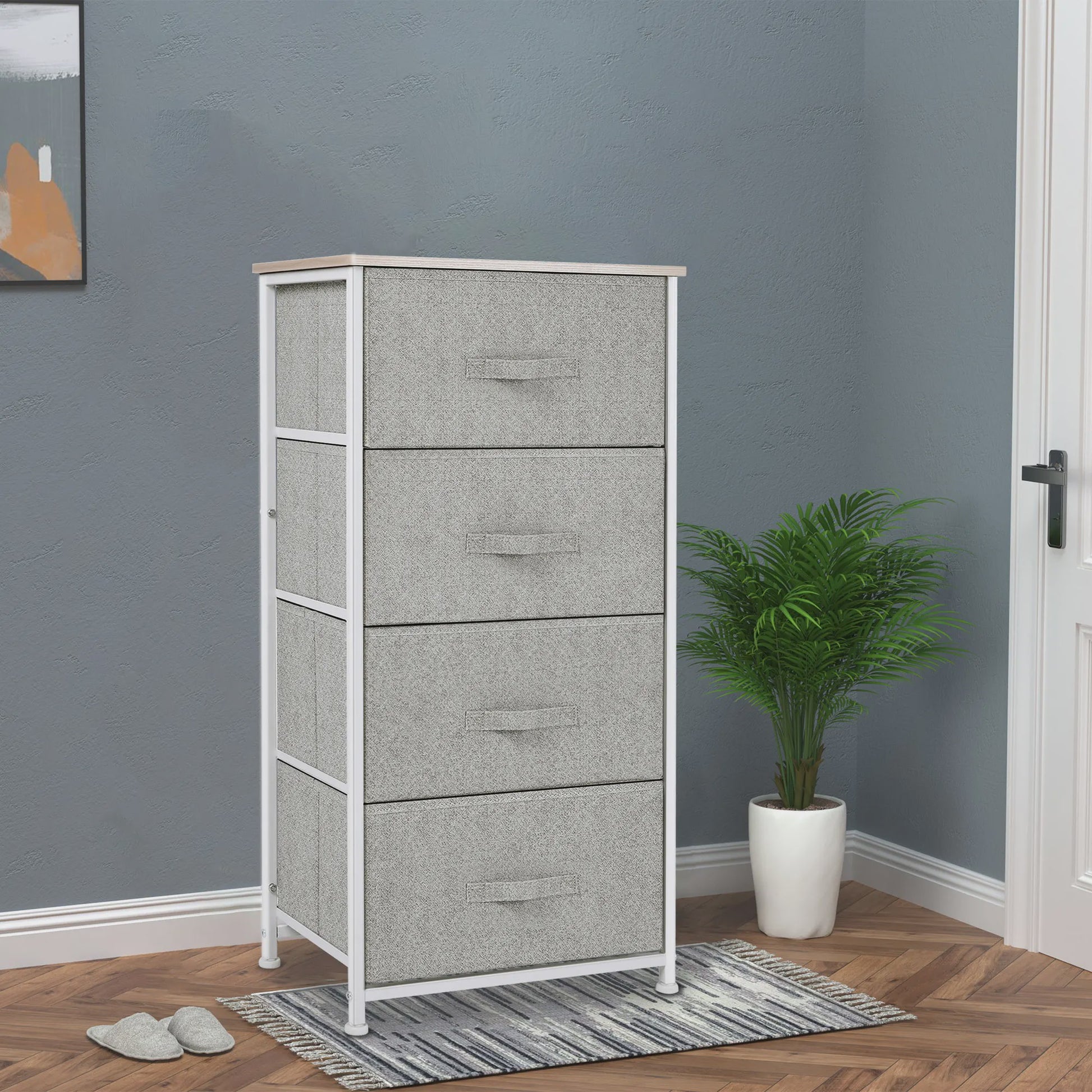 HOMCOM Ladekast met 4 Stoffen Laden en Metalen Frame - 45x30x92 cm