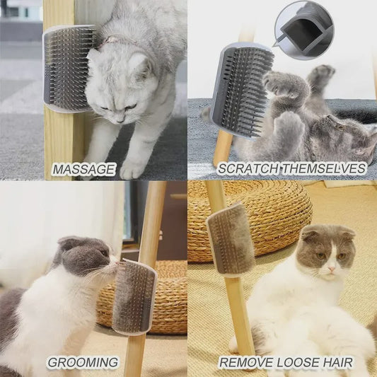 Zelfverzorgingsborstel voor Katten - Hoekkrabber met Kattenkruid voor Massage en Ontwollen