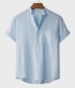 Zomer T-shirt Heren Katoen Linnen - Henley Nek, Korte Mouw, Ademend & Comfortabel