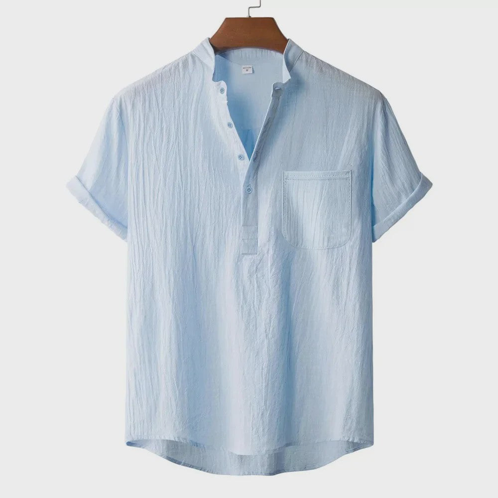 Zomer T-shirt Heren Katoen Linnen - Henley Nek, Korte Mouw, Ademend & Comfortabel