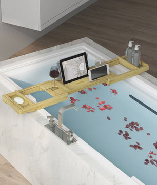 Luxe Bamboe Badplank - Uitschuifbaar met Beker- en Zeep-houder (75-109 cm)