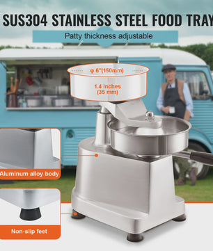 Professionele Burger Patty Maker - 6 Inch Roestvrij Staal - Horeca Kwaliteit