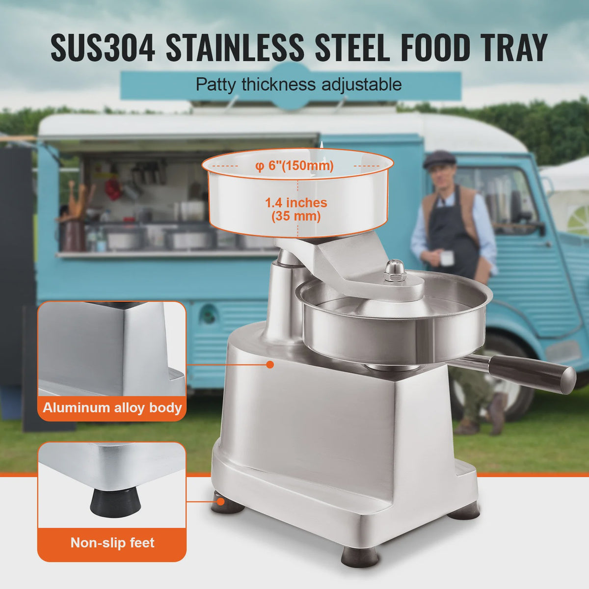 Professionele Burger Patty Maker - 6 Inch Roestvrij Staal - Horeca Kwaliteit