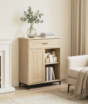 Wit Keuken Sideboard met Schuifdeur, Lades en Verstelbare Planken - Multifunctioneel Meubelstuk