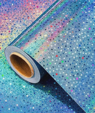 Holografisch Sterren Cadeaupapier Blauw - Glanzend & Feestelijk