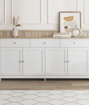 Witte Dressoir Kast met 4 Deuren en 3 Lades - Stijlvolle Opbergkast voor Woon- en Eetkamer