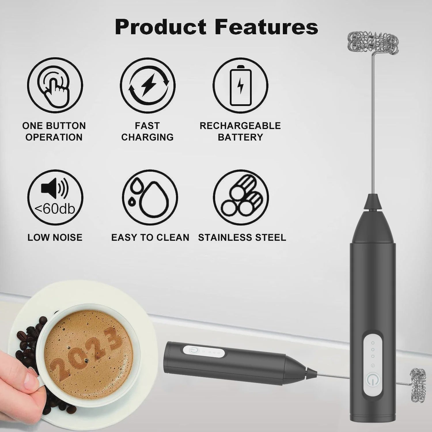Mini Melkopschuimer - USB Oplaadbaar met 3 Snelheden voor Koffie, Cappuccino & Meer