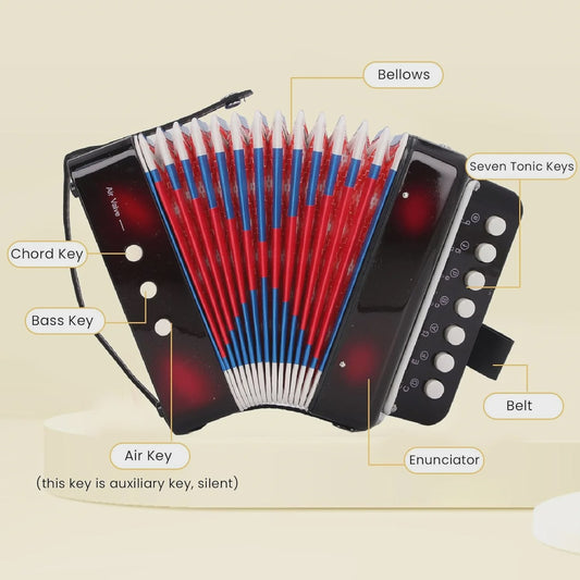 Mini Accordeon 10-Toetsen - Draagbaar Instrument voor Kinderen, Volwassenen & Beginners