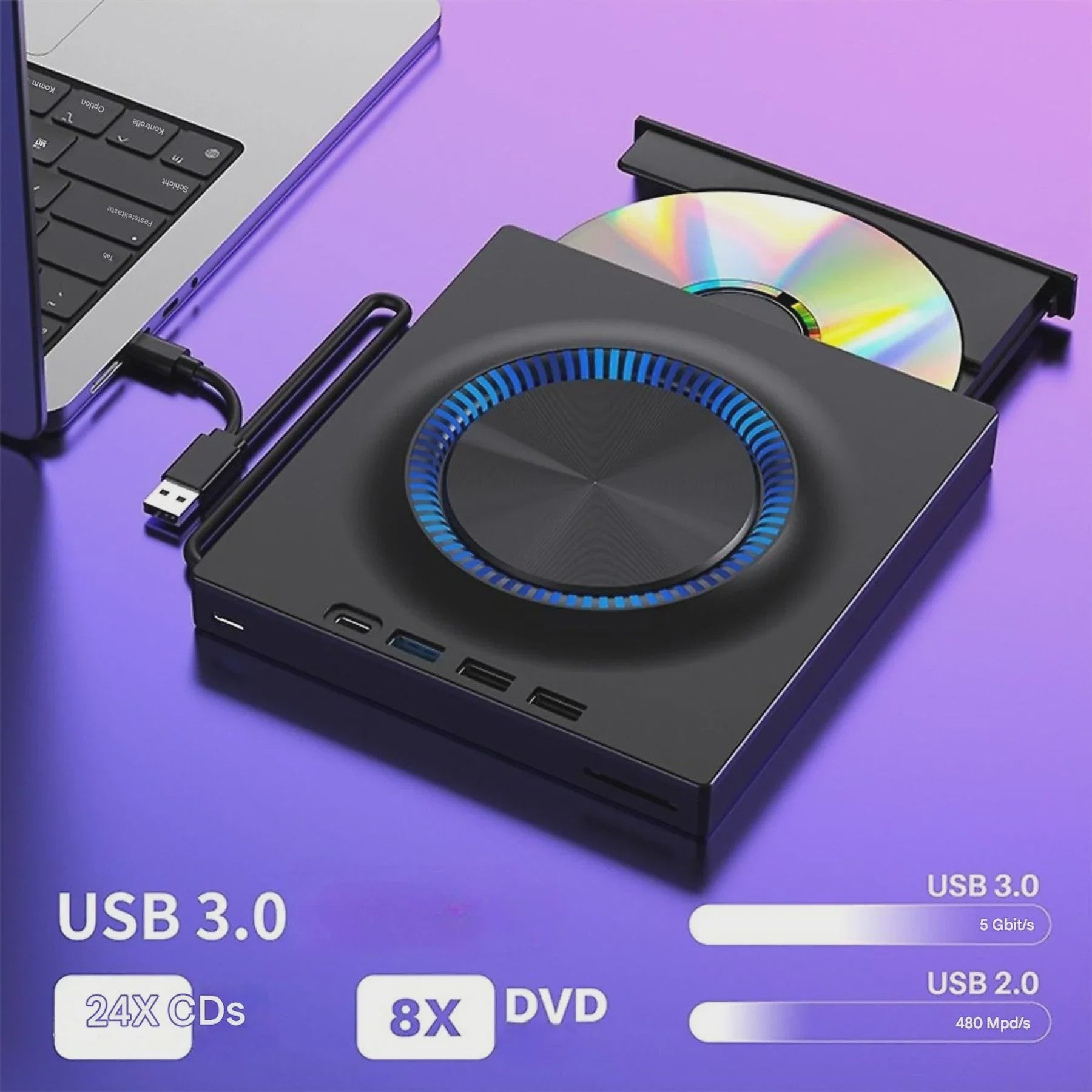 Draagbare Externe USB 3.0 Blu-ray/DVD Brander voor Laptop & Desktop