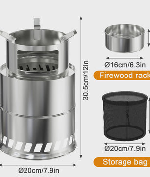 Draagbare RVS Rocket Stove Camping Houtkachel - 20cm, Ideaal voor Buiten Koken, BBQ & Picknicks