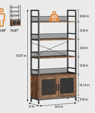 Industriële Boekenkast met Kast, 180 cm Hoog Open Boekenkast met Gaasdeuren
