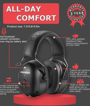 PROHEAR Bluetooth 5.0 Gehoorbescherming Koptelefoon met Ruisonderdrukking & Oplaadbare Batterij