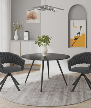 Set van 2 fluwelen draaistoelen 360° met geweven rugleuning en metalen poten