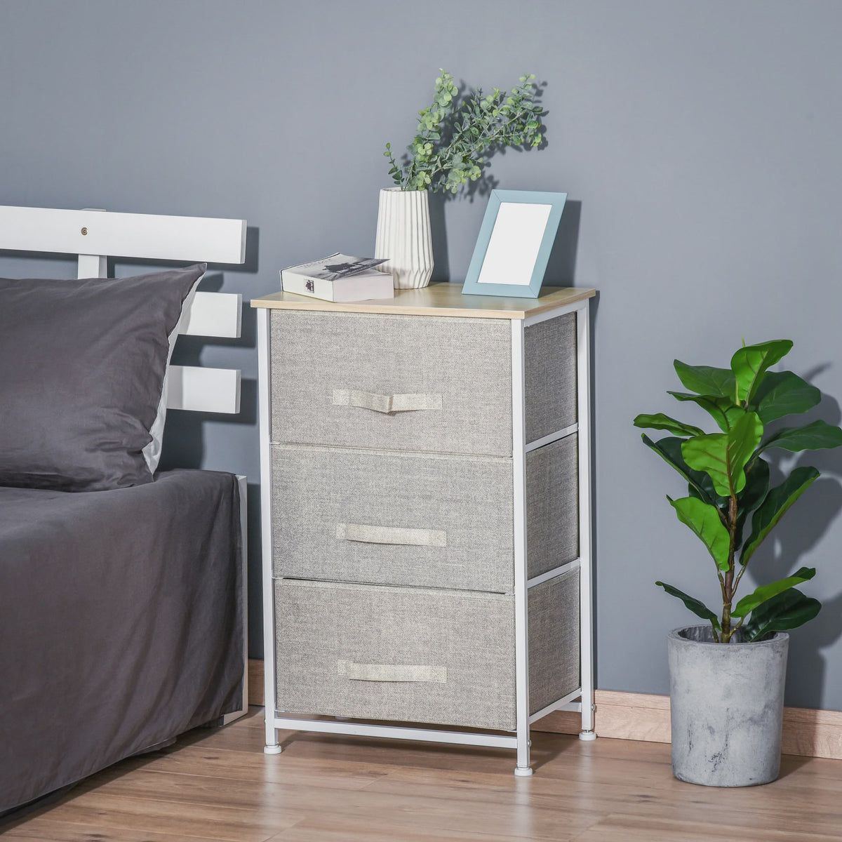 Homcom 3-Laden Stoffen Commode - Moderne Opbergkast met Stalen Frame en Verstelbare Voeten