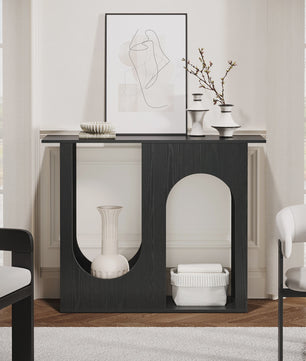 Zwarte Console Tafel met Boogontwerp - 100 cm - Smalle Banktafel voor Hal of Entree