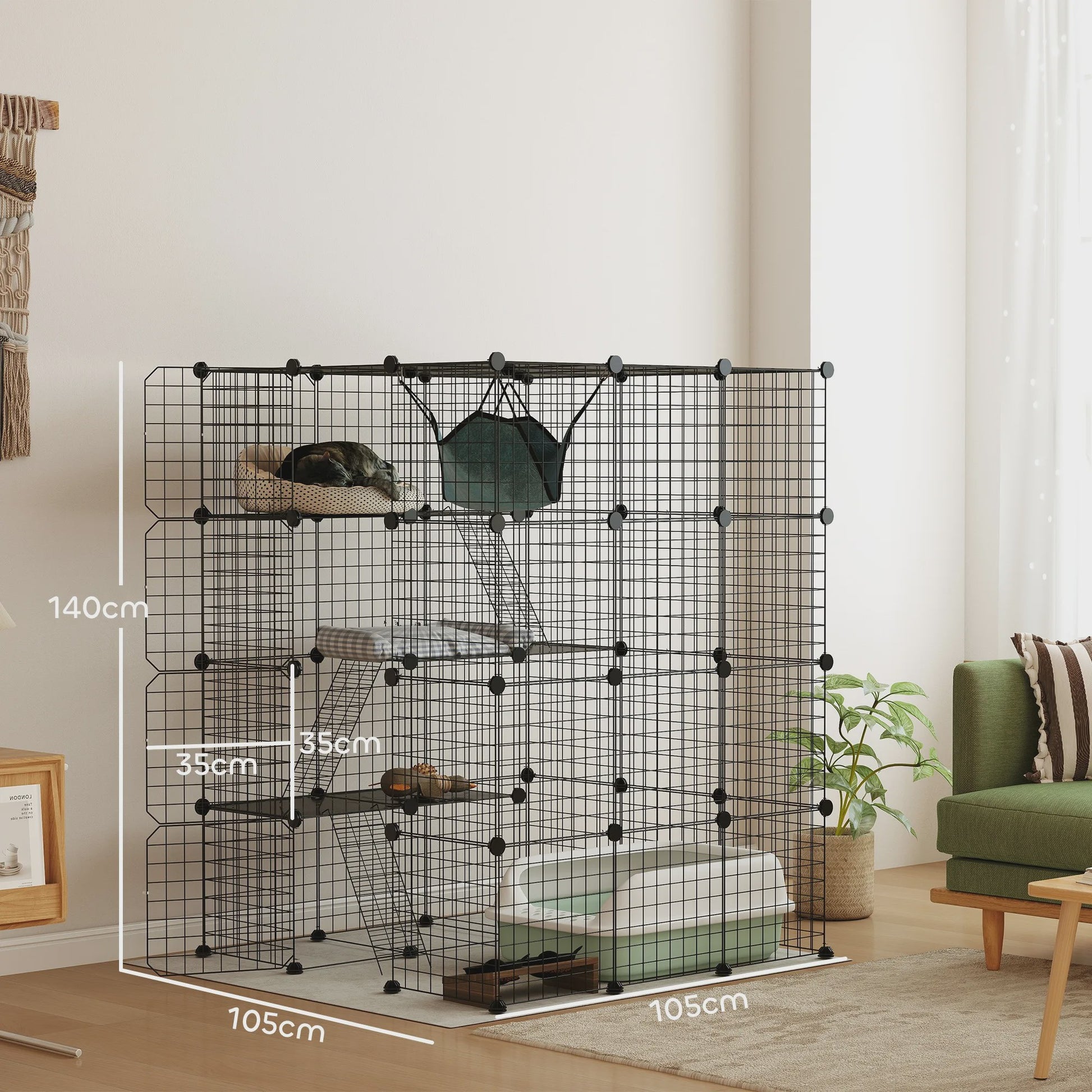 Grote DIY Kattenkooi Ren met Platforms en Hangmat - Ruim Binnenverblijf voor Katten