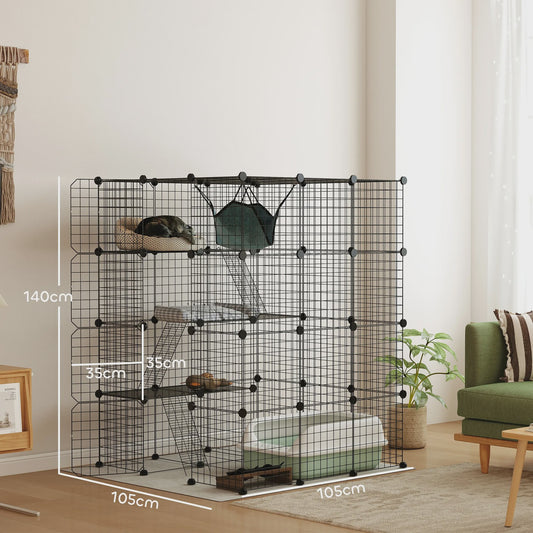 Grote DIY Kattenkooi Ren met Platforms en Hangmat - Ruim Binnenverblijf voor Katten