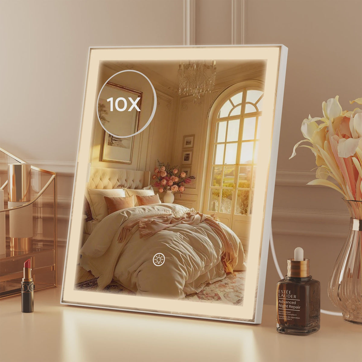 Verstelbare LED Make-up Spiegel met 10x Vergroting, Touchscreen & USB Oplaadbaar - 3 Kleuren & Dimbaar