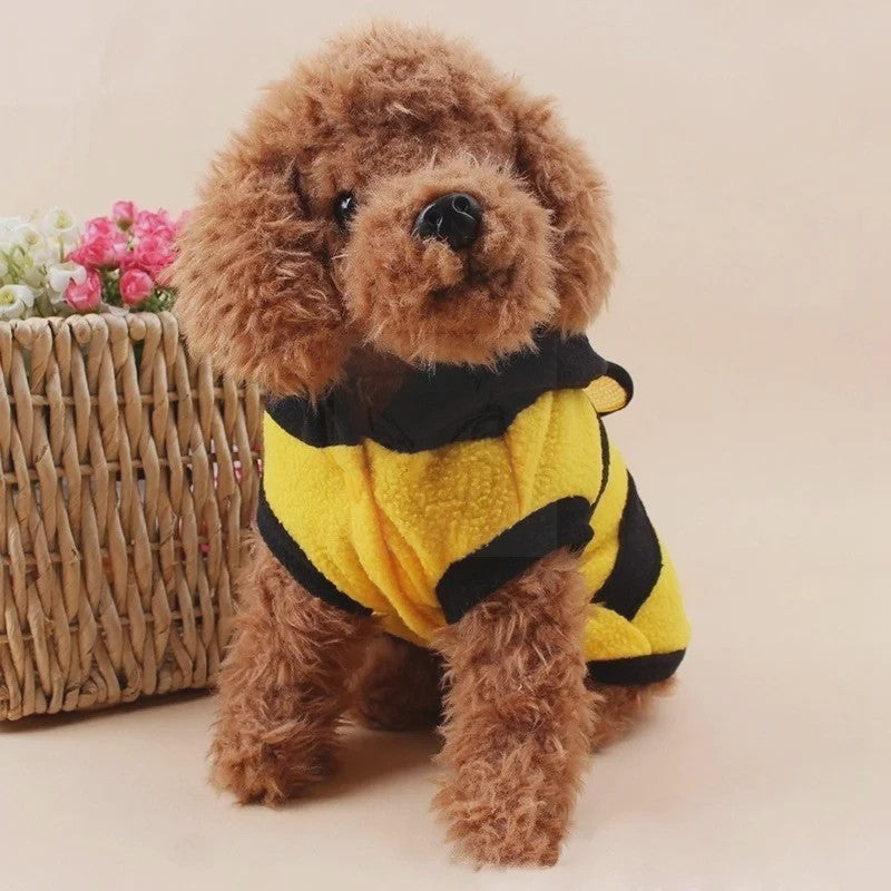 Schattige Bijen Fleece Hoodie voor Honden en Katten - Warm & Feestelijk Kostuum