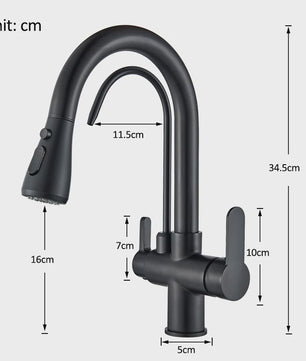 Mat Zwarte Keukenmengkraan met Uittrekbare Sproeikop & Waterfilter Functie - 360° Draaibaar