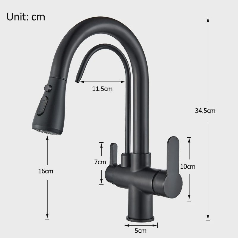 Mat Zwarte Keukenmengkraan met Uittrekbare Sproeikop & Waterfilter Functie - 360° Draaibaar