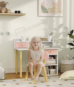 Kinderbureau met Stoel - Roze & Wit Bureau met Lades, Vakken en Planken - Ideaal voor Kinderkamer